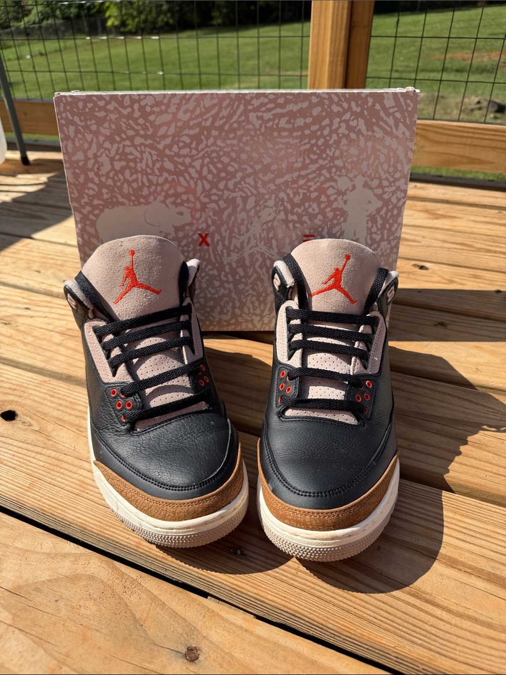 Air Jordan 3 Retro Men’s Sneakers — Black, Beige & Brown with Orange Accents
